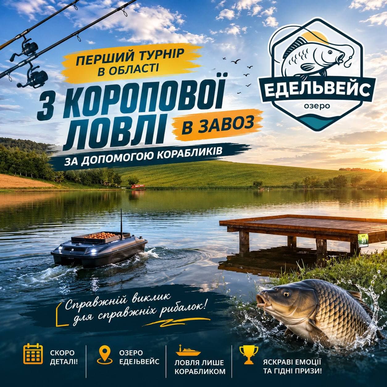 Афіша турніру «Чемпіонат «Едельвейс» з коропової ловлі в завоз»