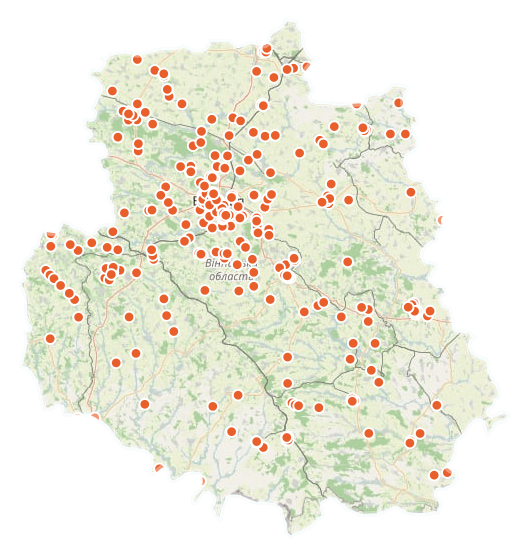Риболовна карта області з точками водойм