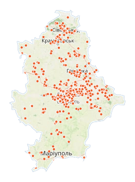 Риболовна карта області з точками водойм