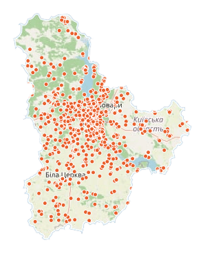 Риболовна карта області з точками водойм