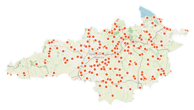 Риболовна карта області з точками водойм