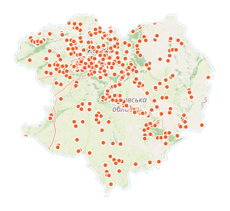 Риболовна карта області з точками водойм