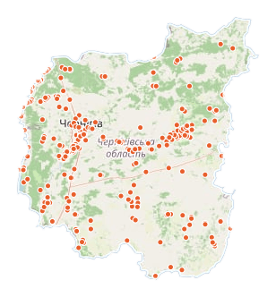 Риболовна карта області з точками водойм